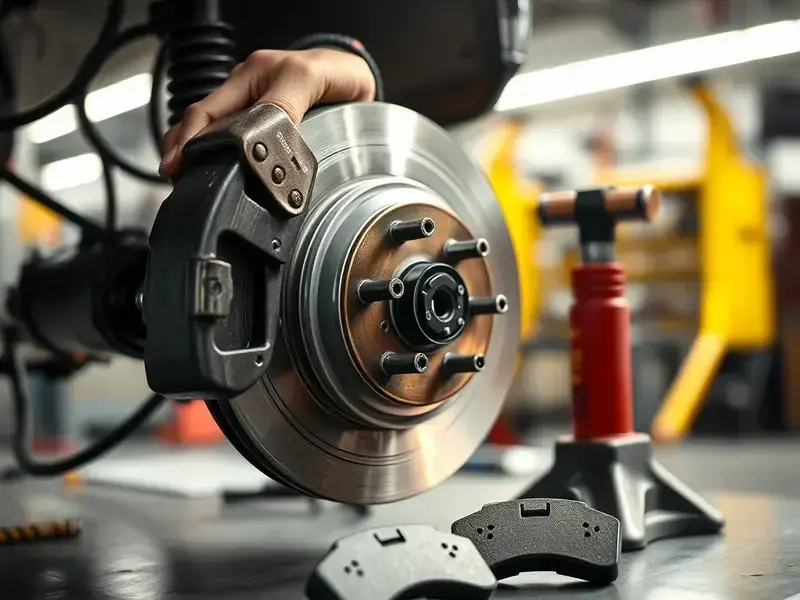 Mechanic replacing brake pads