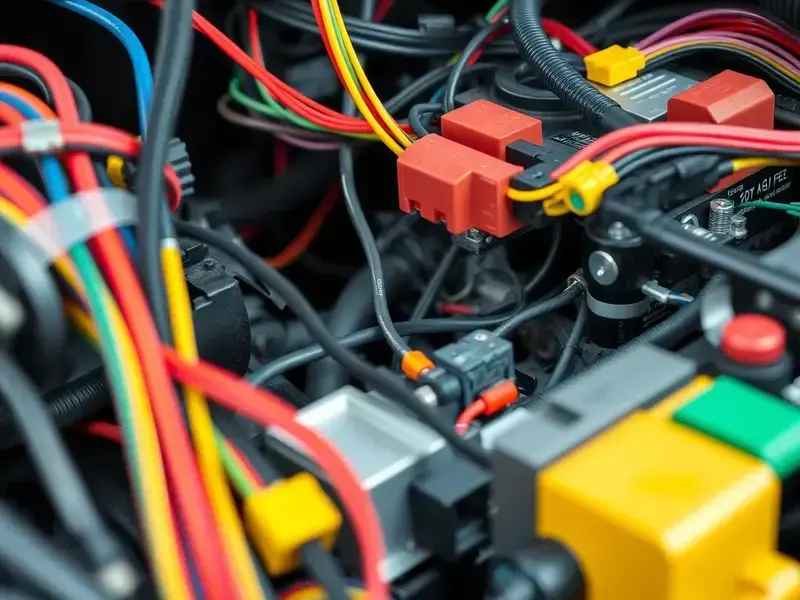 Detailed view of automotive wiring harness