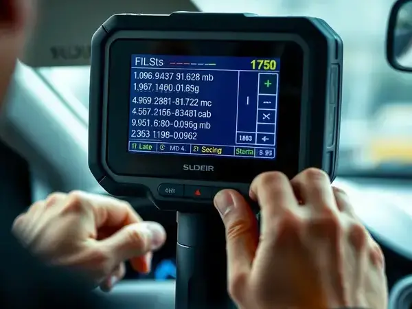Professional diagnostic scanner connected to vehicle